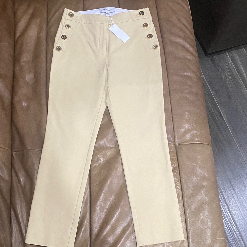 DEREK LAM IO CROSSBODY Stylish Beige GOLD Button-Accent Pants